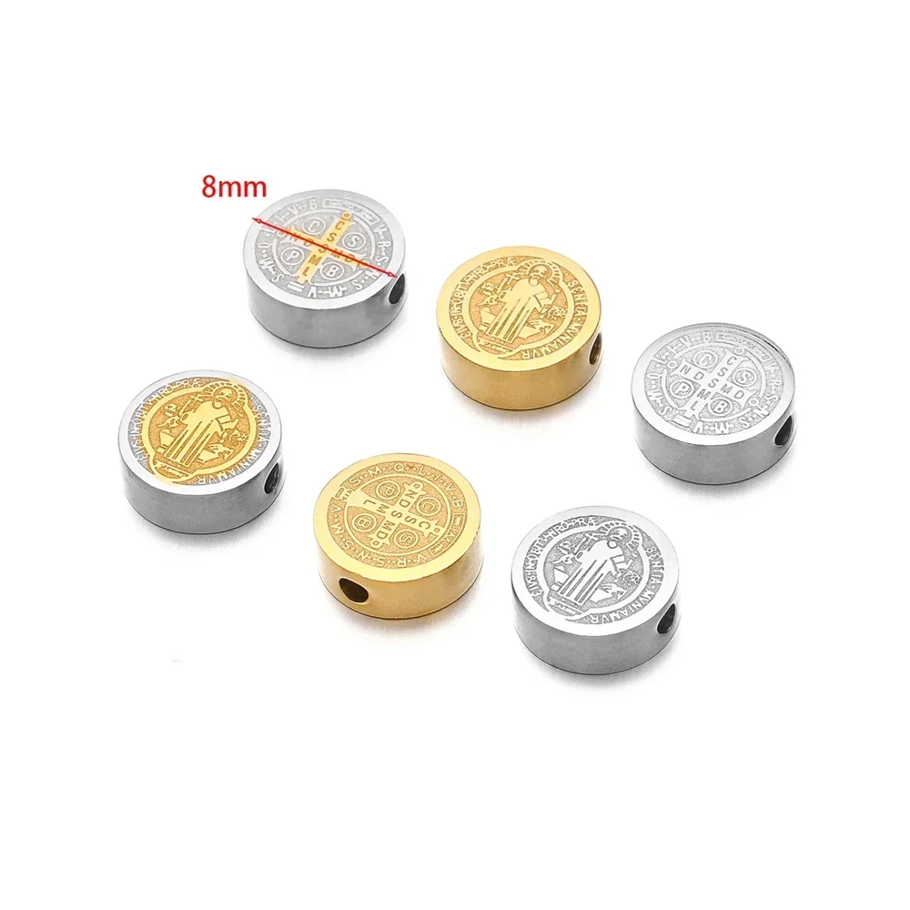 5Pcs Stainless Steel 8mm Jesus Christ Flat Bead Gold Plated Loose Spacer Beads for DIY Jewelry Making Necklace Craft Accessories image 3