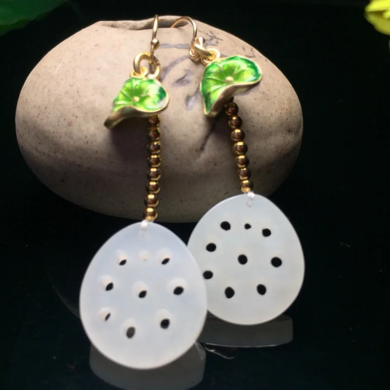 

Серьги с ломтиками корнями Hetian, белый нефрит, кусочки овощей, серьги-подвески для сбора богатства