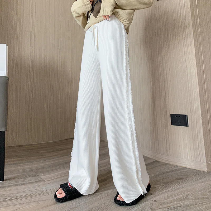 

Knitting Women's Trousers Solid Loose High Strecth Thickening Wide Leg Pants Women Korean Fashion High Waist Elegant Pants Woman