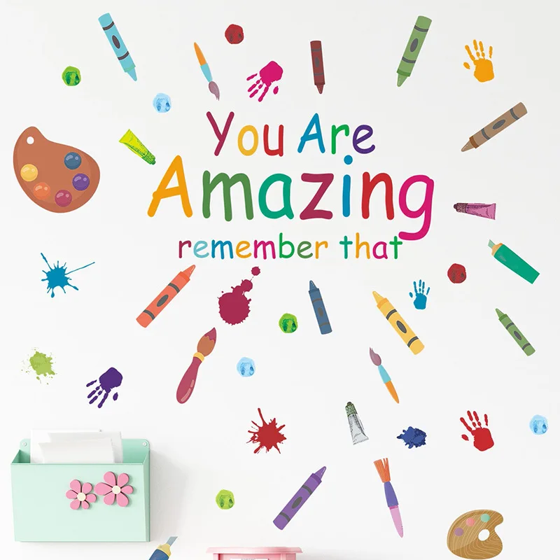 

Cartoon You Are Amazing Wall Sticker English Slogan Kids Room Decoration Mural Classroom Background Decor Self-adhesive Decals