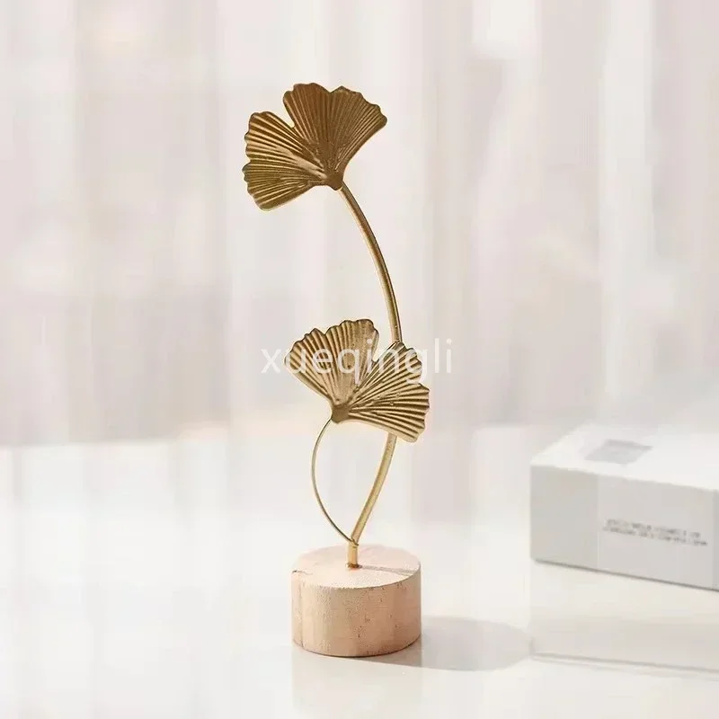 1pc Ginkgo Leaf Decoration Wooden Ornaments Miniature Figurines Office Desktop Crafts Home Decor Festival Gift Home Accessories