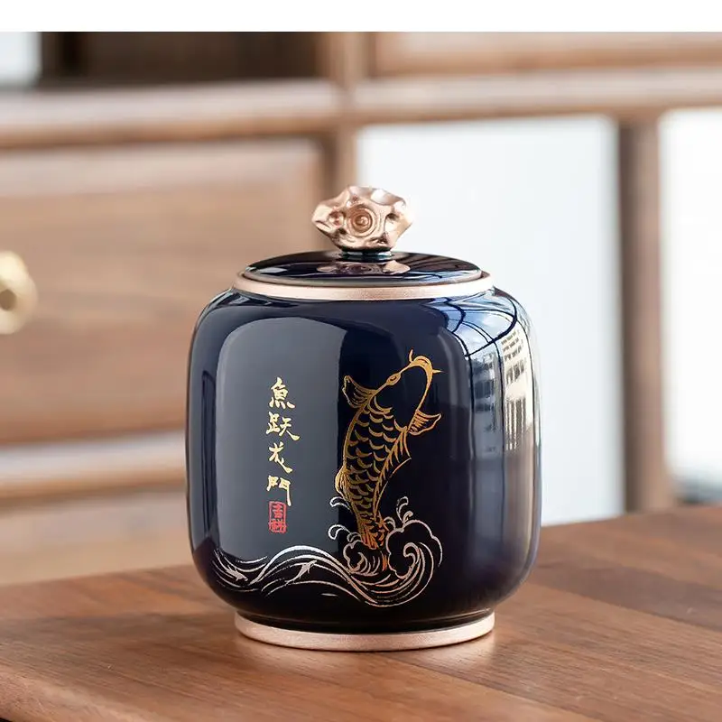 

Tea Caddy Ceramics Cans Sealed Jar Moisture-proof Storage Box Decorative Sugar Bowl Organizer Food