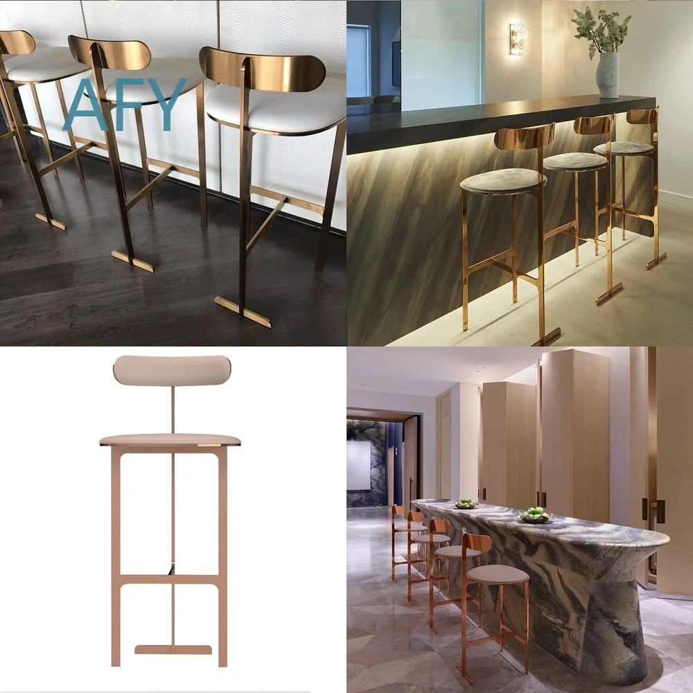 Modern Minimalist Stainless Steel High Bar Chair for Hotels Bars Outdoor Dining Furniture Creative Reception Seating Strong