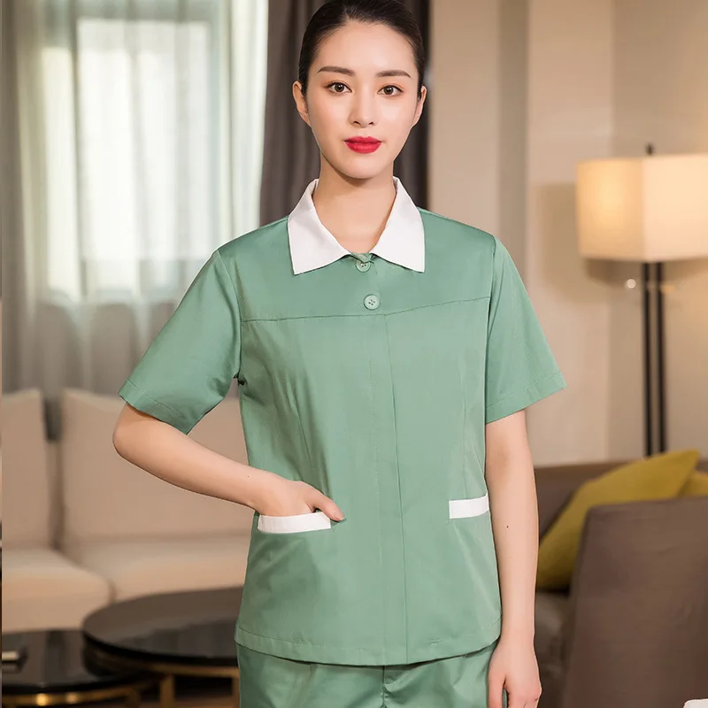 Mall Cleaning Uniform Short Sleeve Women Hotel Guest Room Property Cleaning Aunt Work Uniform Hospital Cleaner Suit