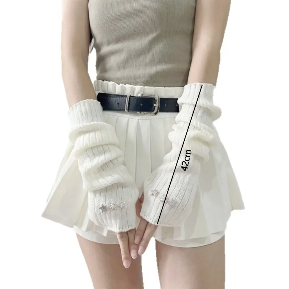Fashion Long Arm Warmer Gloves Knitted with Pentagram Patch Warm Arm Sleeve Cold Proof Fingerless Gloves Autumn Winter