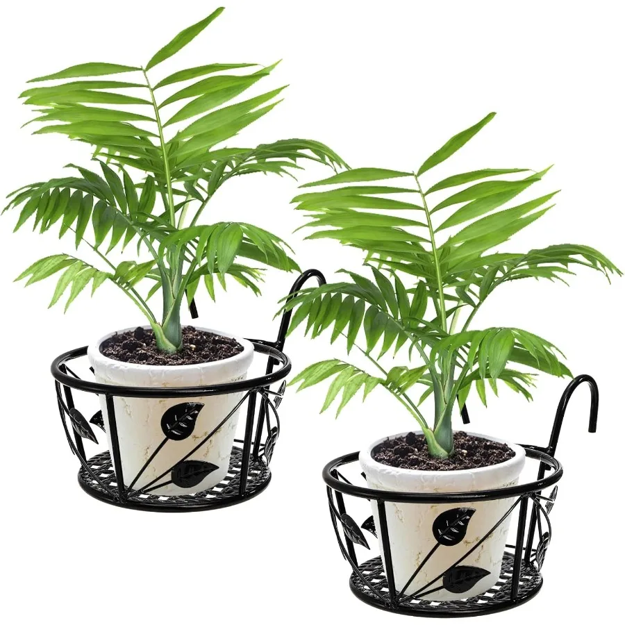 

Tosnail 2Pack Metal Plant Holders for Indoor Outdoor Railings Fence Plant Hangers Hanging Flower Baskets for Porch Balcony Stai