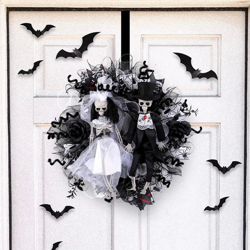 Festive Holiday Wreath Halloween Skeleton Wreath Set for Wall Door Decor Bride Theme Garland Wedding Couple for Festival