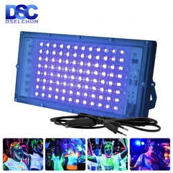 Projecteur Led Fluorescent UV 110V 220V 50W 100W, lampe de fête 395nm 400nm IP65, étanche, Ultraviolet, lampe de scène avec prise US/EU