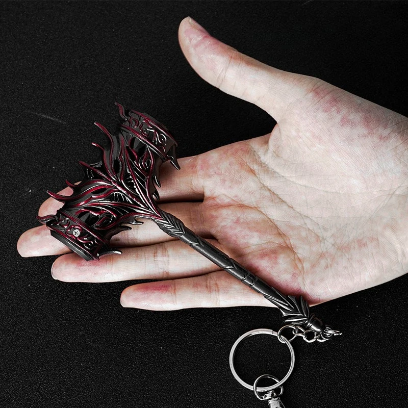 12cm/4.72in 게임 주변기기 Douluo 대륙 Haotian 망치 금속 무기 모델 합금 휴대용 장난감 키 체인 데스크탑 장식품