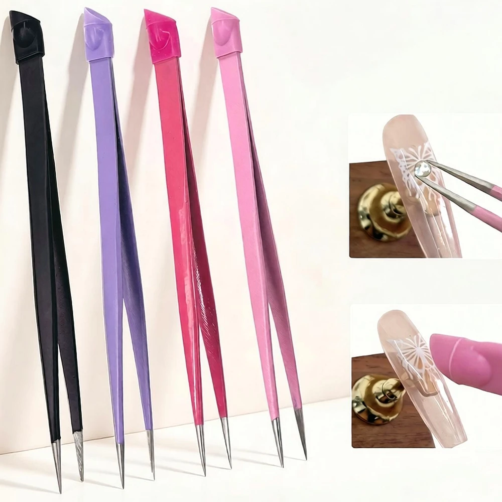 Nail Art Decorations Gem Picker Stainless Steel Eyelashes Tweezers For Lashes Extension Crafting Beauty Makeup Supplies Tools