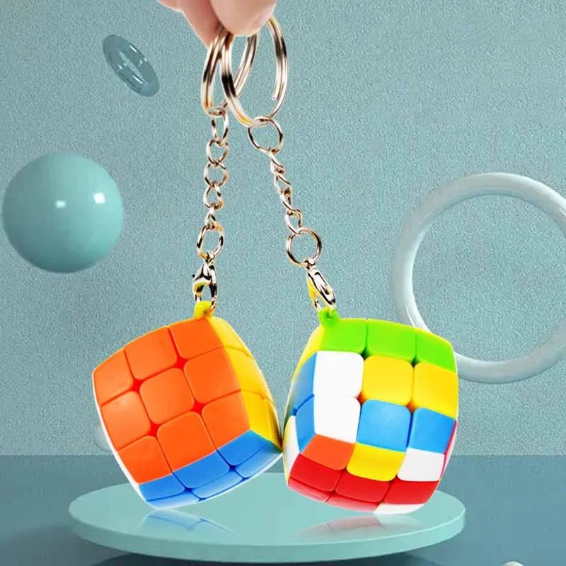 New Mini Bread Third-order Magic Cube Keychain Pendant Children Adult Decompression Puzzle Rotating Magic Cube Toys Gifts