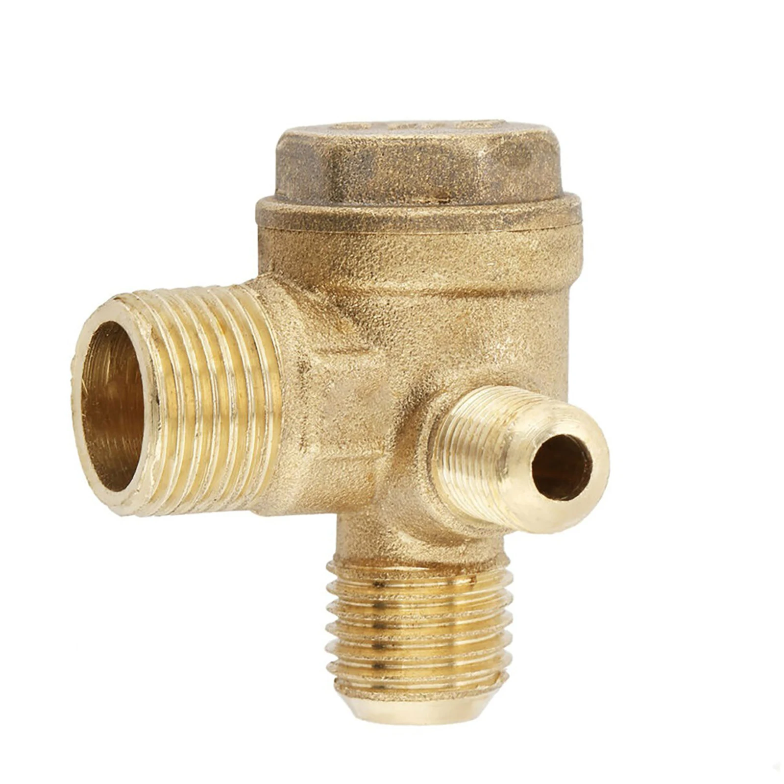 Air Compressor Check Valve 90 Degree Brass M10xM14xPT3/8, 3-Port Male Threaded Non-Return Valve for Tank/Pump