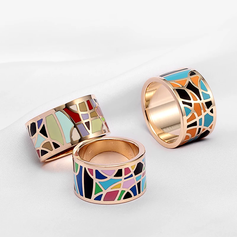 ヴィンテージステンレススチールラージステンレススチールリング,カラフルデザイン,エナメルジュエリー,トレンディ,パーティー,ニューコレクション2018