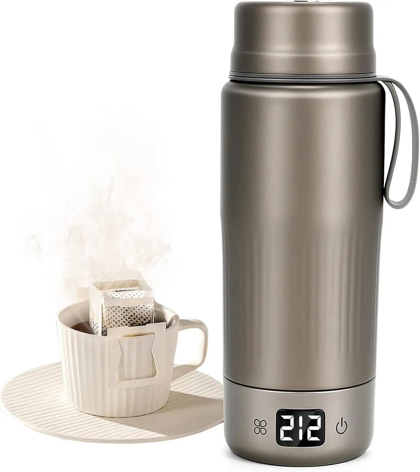 

Pure Titanium Travel Kettle,Dual Voltage Portable Electric Kettle 110V-240V Smart Small Water Boiler for Tea & Coffee,12