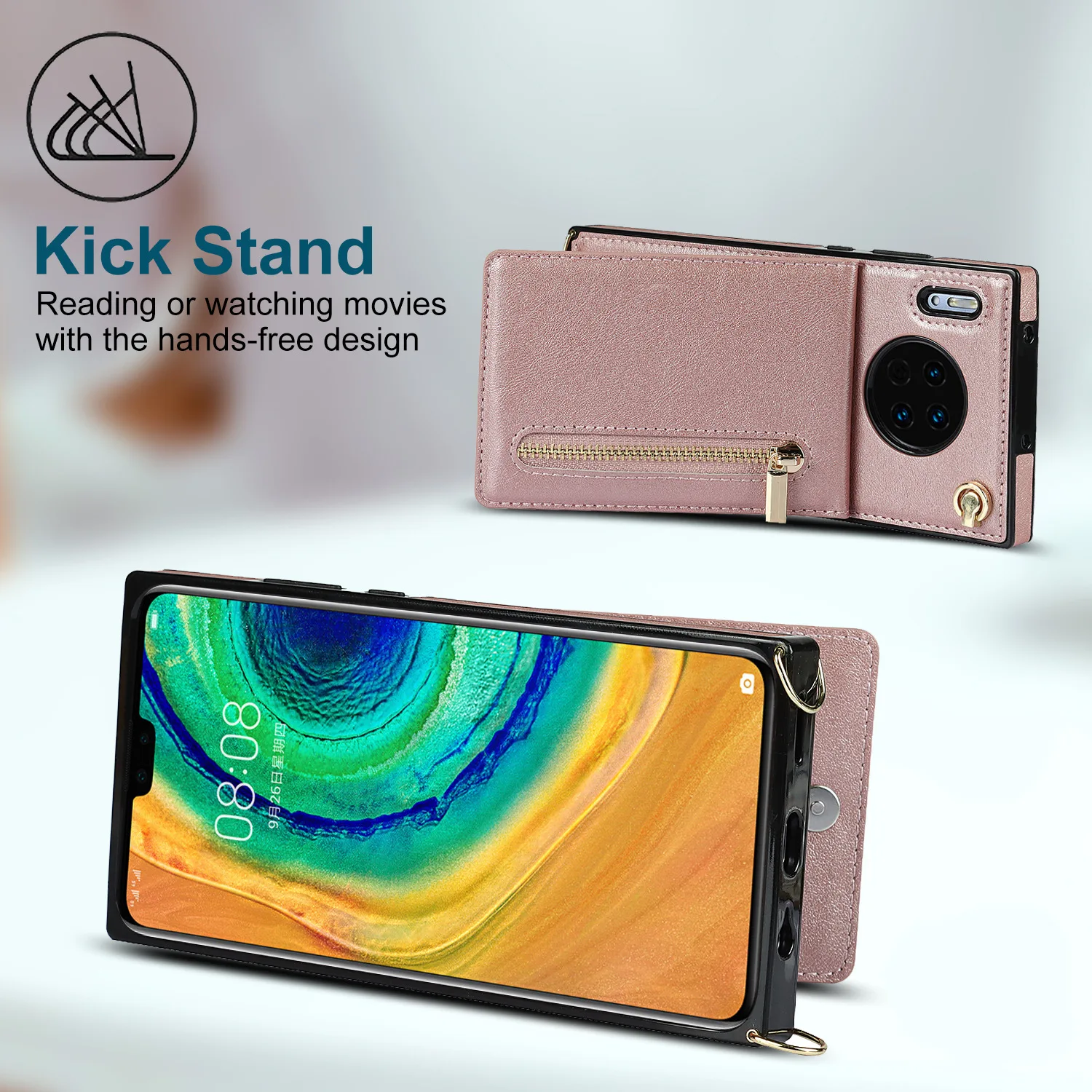 Zipper Wallet For P30 Pro P40 Lite Mate40 Mate30 Mate20 Case With Card Holder Lanyard Strap Crossbody Leather Cover Soft