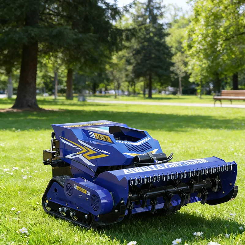 

Customized Remote control electric lawn mower 1000mm agricultural shrub removal track type all terrain lawn mower