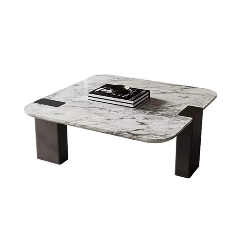 Minimalist natural marble square high and low combination coffee table living room, new high-end tea table5236