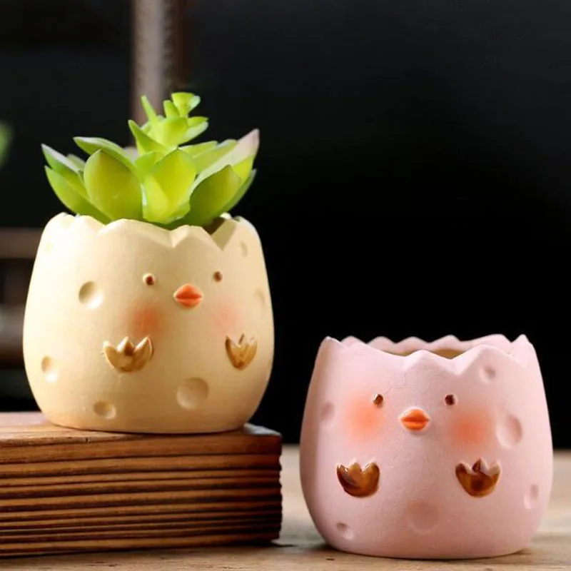 

2Pcs/Set 3Pcs/Set Cartoon Eggshell Animal Ceramic Fleshy Flowerpot Breathable Plant Pot Vase Combination Suit Home Garden Decor