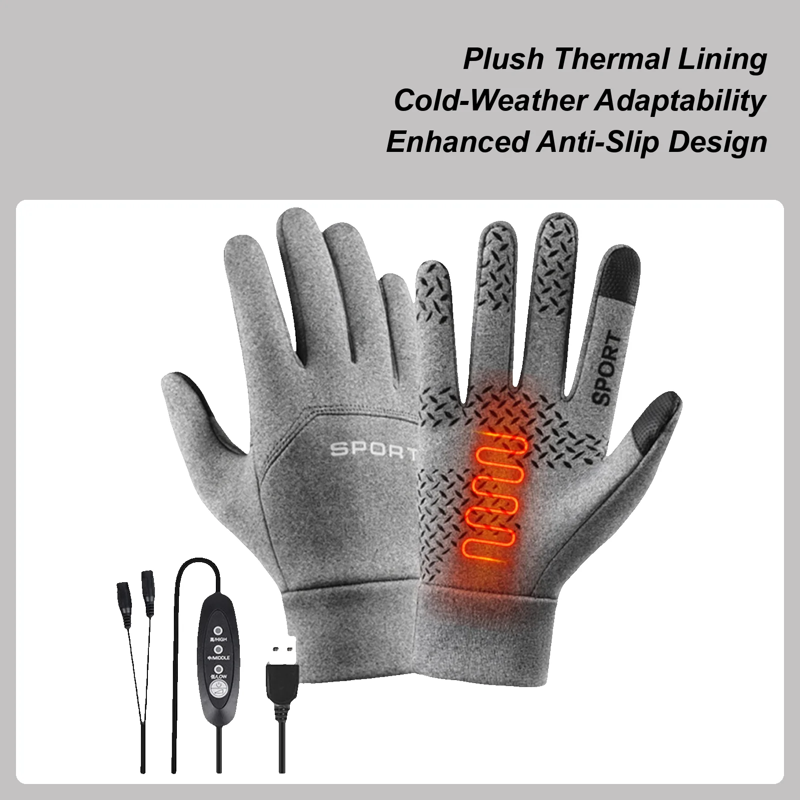 

Heated Winter Gloves 3 Settings Touchscreen USB Insulated Gloves Thickened Thermal Mittens For Winter Skiing Outdoors Camping