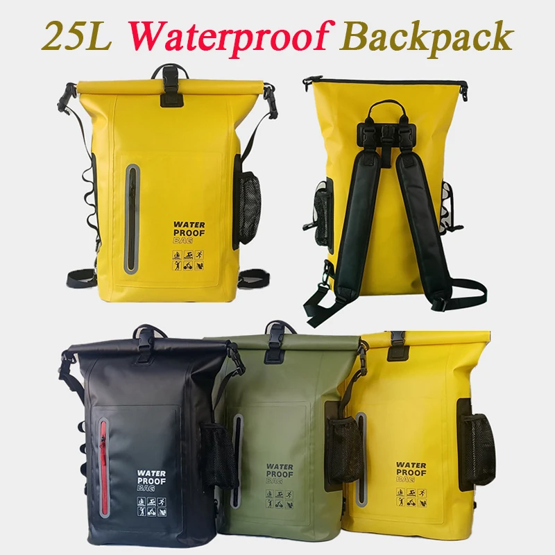 25l-防水ドライバッグ水泳バックパック女性男性用、アウトドアキャンプカヤックラフティングボートリバートレッキング収納バッグ