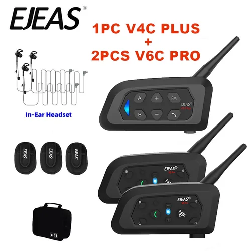 EJEAS 1 unidad V4C PLUS + 2 uds V6C PRO 3 usuarios intercomunicador de árbitro intrauditivo auriculares 1200M interfono de conferencia de fútbol Bluetooth Full Duplex
