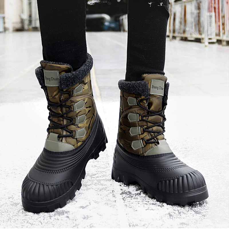 

Winter Warm Plush Fur Snow Boots Men Outdoor Non-slip Work Boots Combat Desert Boots Motorcycle Boots Male Winter Shoes