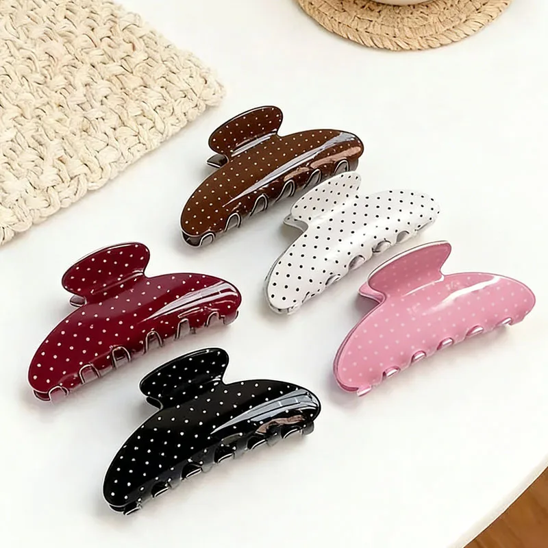 Vintage Hair Claw Clip Polka Dots Print Acrylic Large Size Shark Clip Simple Elegant Hairpin Hair Clips Women Hair Accessories