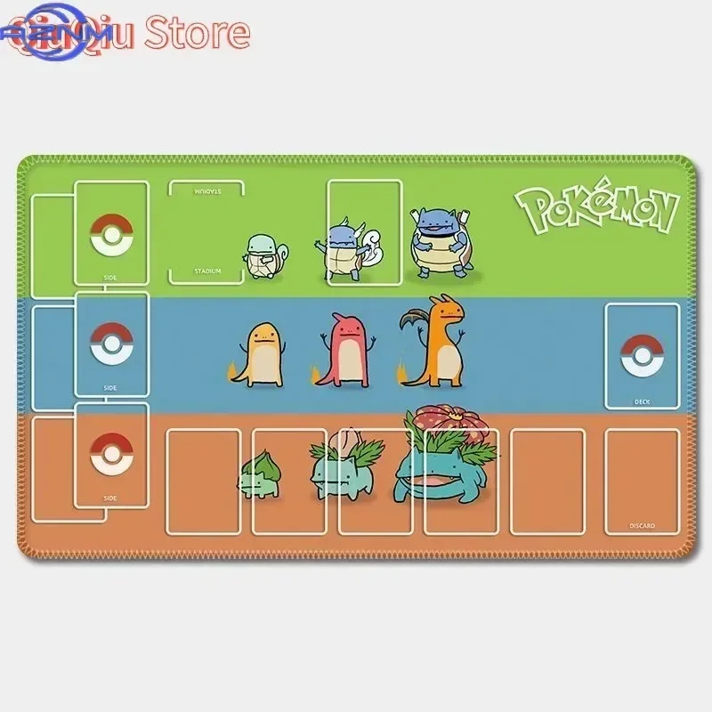 Rubber Mousepad, Red and Blue Split Cartoon TCG Playmat with Card Position Zones, Non-slip Large Desk Mat for Trading Card Game