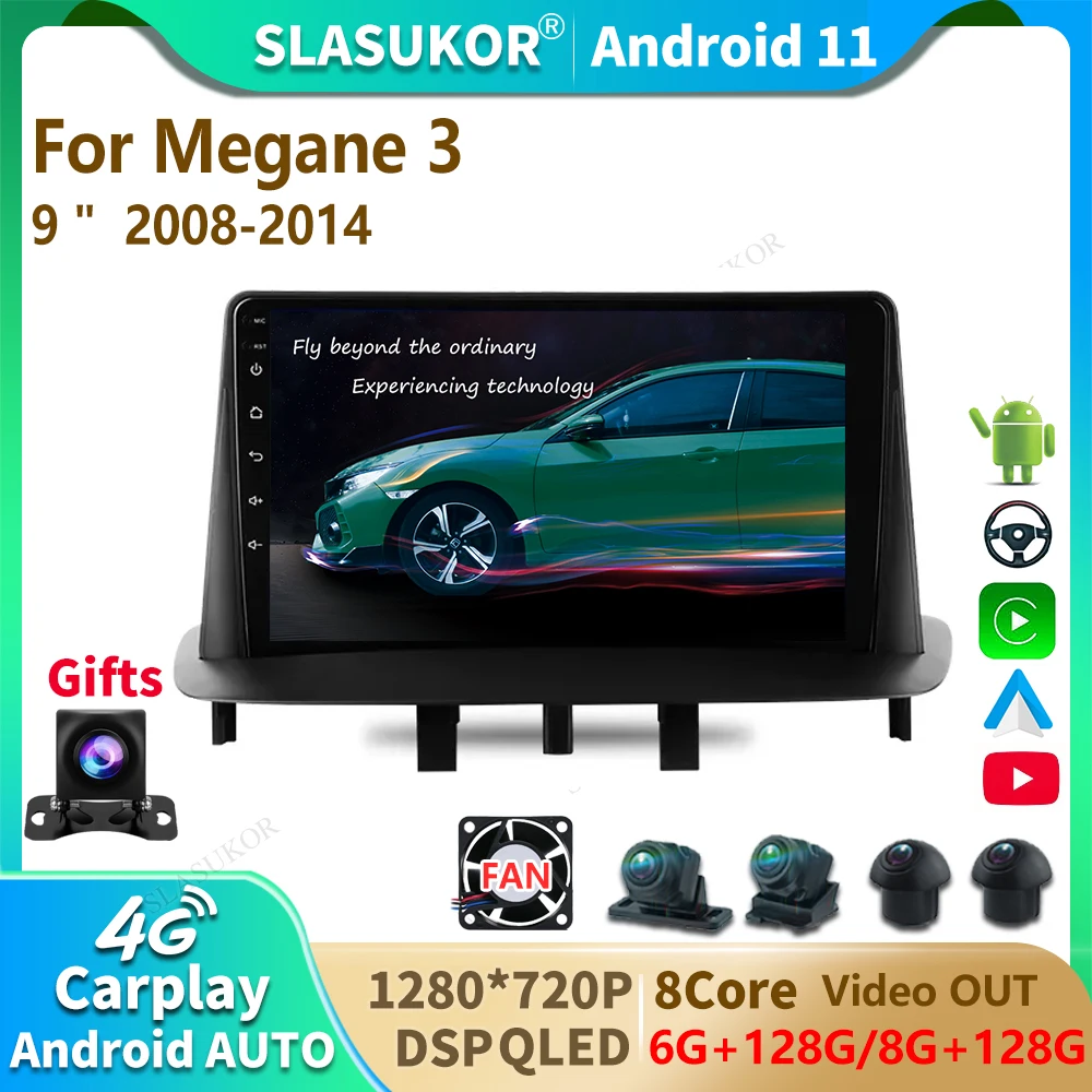 

SLASUKOR Android GPS Car Radio For Renault Megane 3 2008 -2014 Car Radio Multimedia Video Player Navigation CarPlay Android Auto