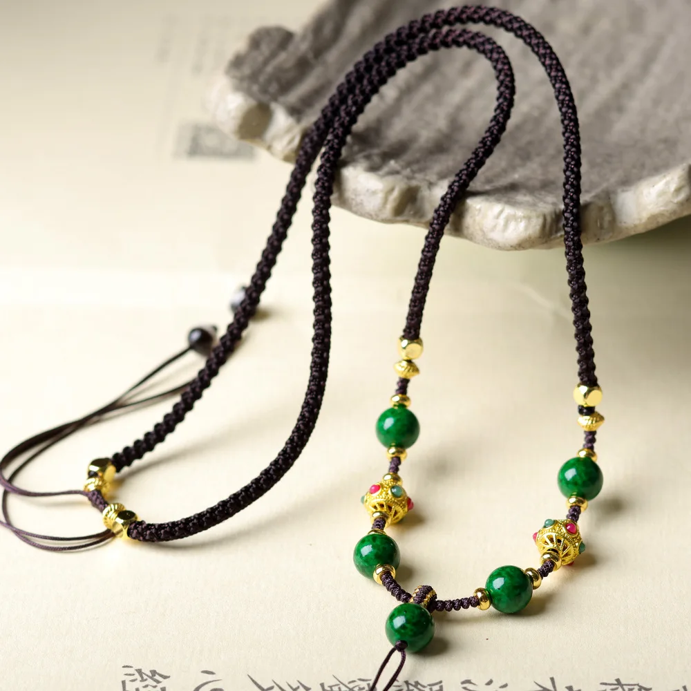 

Hand-Braided Green Dragon Horn Universal Pendant Cord Jadeite Agate Single-Strand New Hanging Cord Women's Style