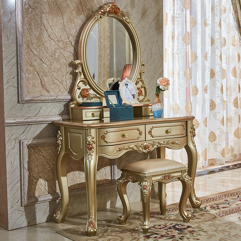 

European-style bedroom furniture dressing table luxury atmosphere champagne gold size apartment