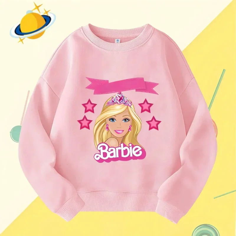 Barbie children\'s crew-neck hoodie Disney print Autumn Winter long-sleeved sweatshirt Boy Girl Kawaii Birthday gift Numbers 1-10