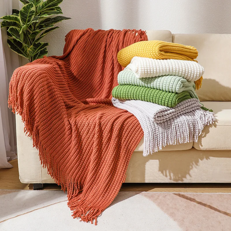 

Knitted Tassel Plaid Throw Blanket for Sofa Couch Bed Winter Decor Bedspread Coverlet Oversized Soft Cozy Travel Fall Home Large