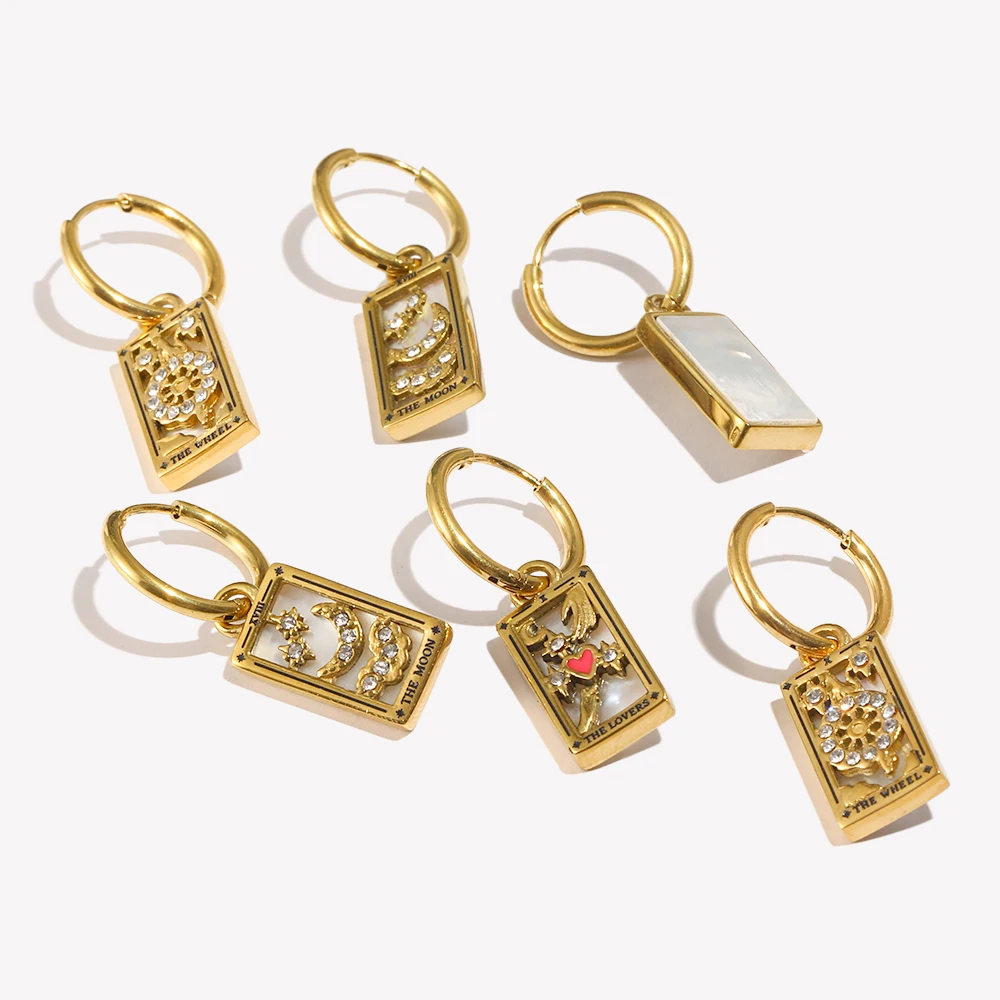 E.B.belle Tarot Card Series Hoop Earrings Women Stainless Steel 18K Gold Plated Colorful Fashion Jewelry Hypoallergenic
