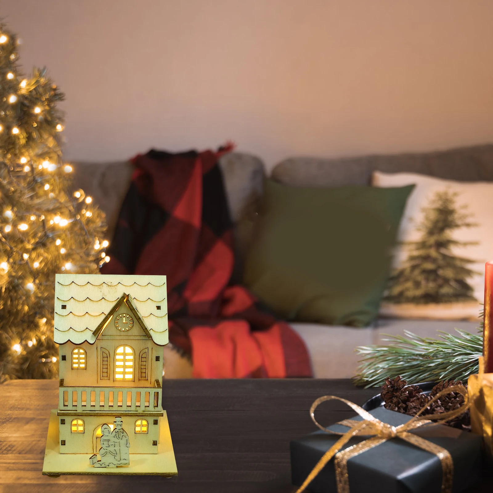 

Wooden House Christmas Decor 3pcs Glowing Luminous Ornament Festival Scene Desktop Night Light Xmas Gift Home Decoration Set