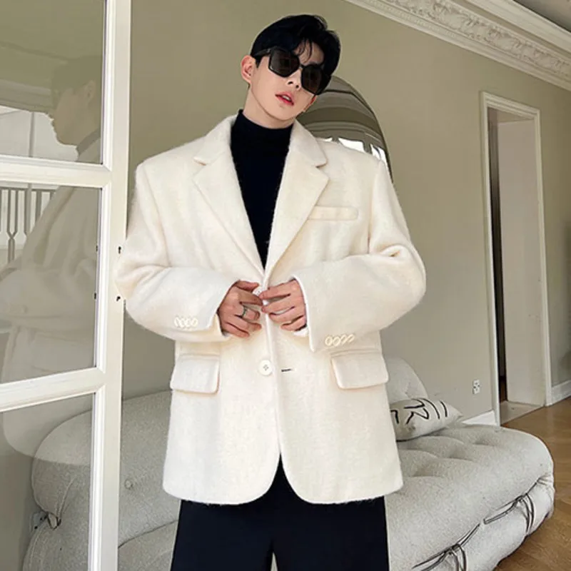 WVGA خريف شتاء جديد رجل المد الصوفية الكورية نمط دعوى سترة المتخصصة شيك عادية سميكة مبطن الكتف جيوب معاطف Ins W14174