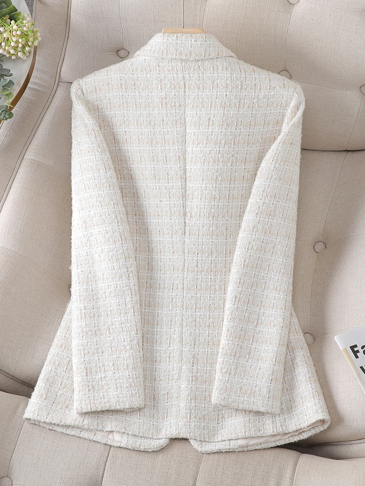 Long Sleeve Autumn Winter Women Blazer Ladies Pink Beige Plaid Female Casual Jacket Coat