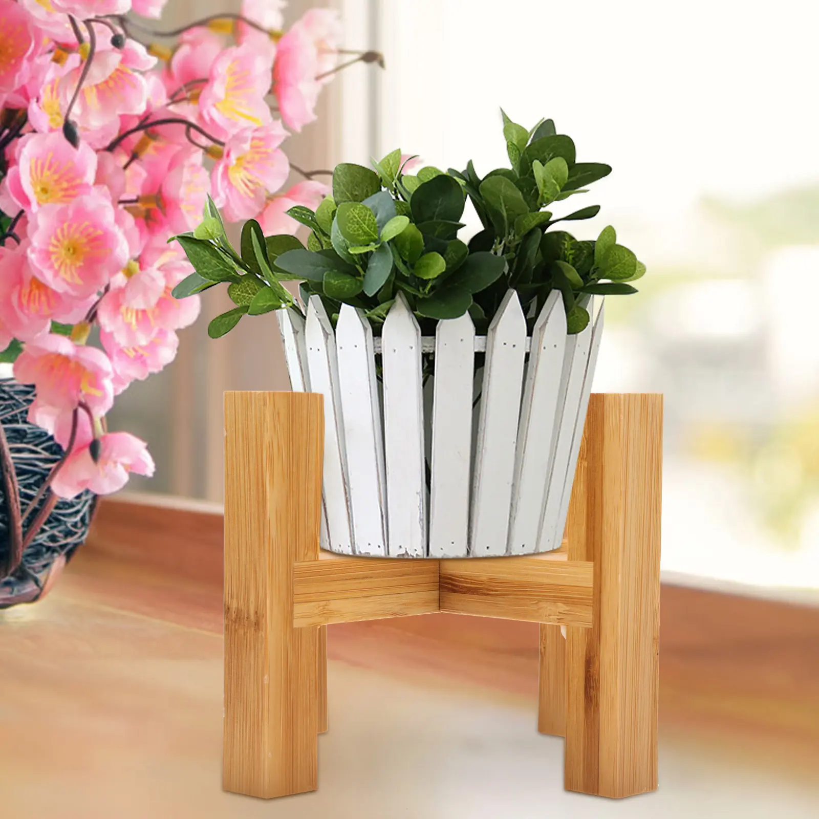 1Set Wooden Flowerpot Display Base Wood Plant Pot Base For Indoor Plant Pot Stand Minimalist Home Decor Cross-shaped