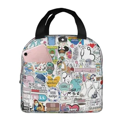 Doctors Nursing Nurse Insulated Lunch Bags Women Nurse Print Food Case Cooler Warm Bento Box for Kids Cute Lunch Box for School