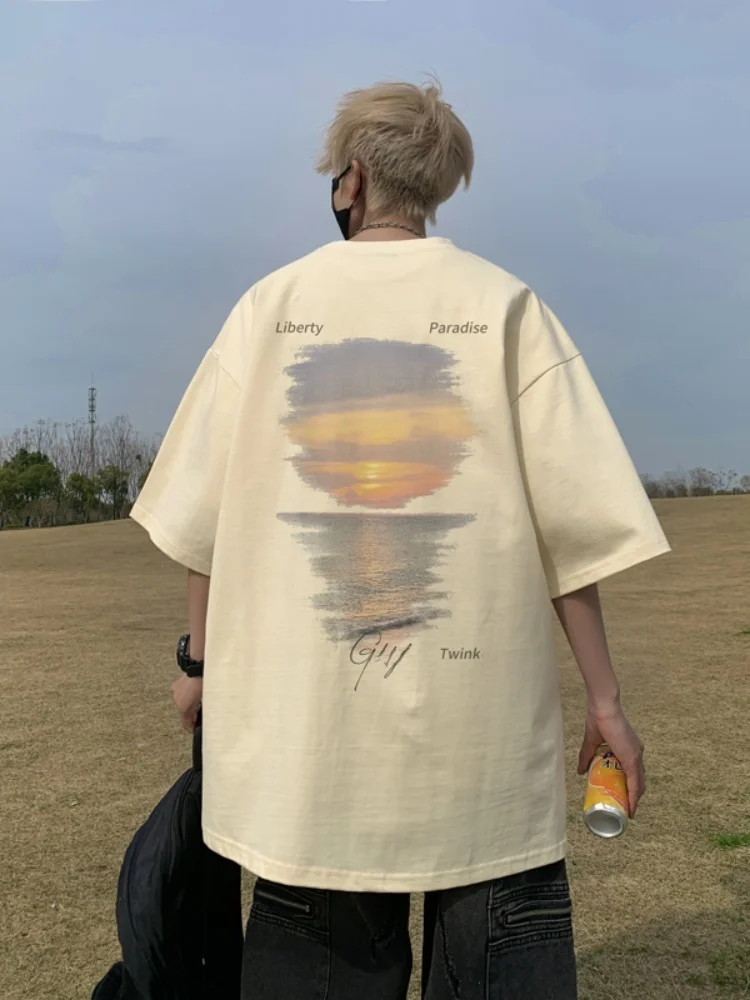 American Sle Men's T-irt Summer New Loose Casual Top Boy's Feeling Sve Design Breathable ort Sve round Ne Tee