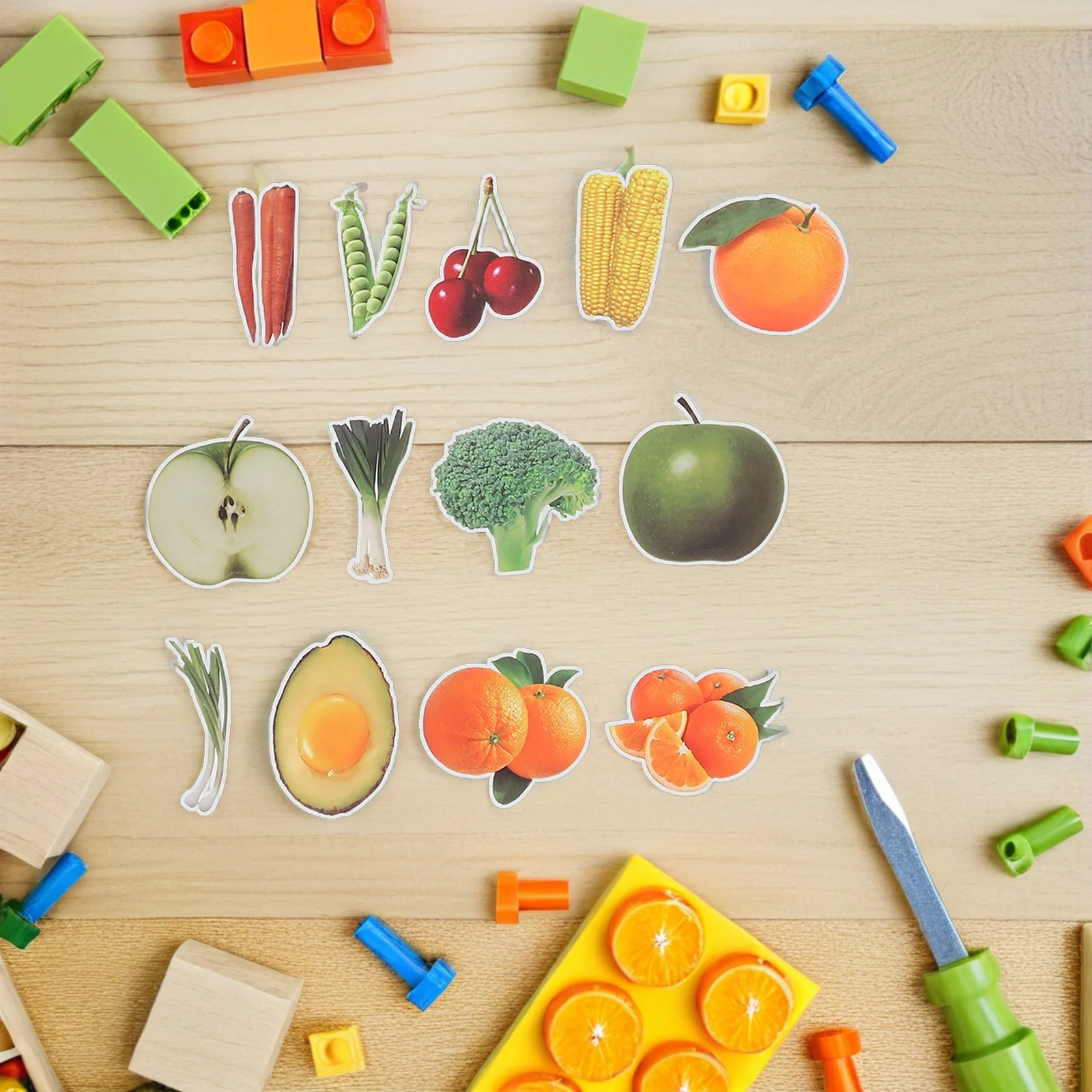 

200 Pcs Fruits and Vegetables 's Education Stickers Coated Paper Computer
