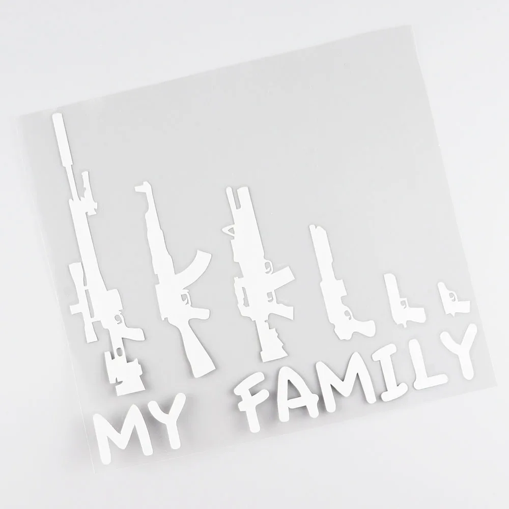 YJZT  MY FAMILY Gun Cartoon Fun Vinyl Car Stickers Motorcycle Decals