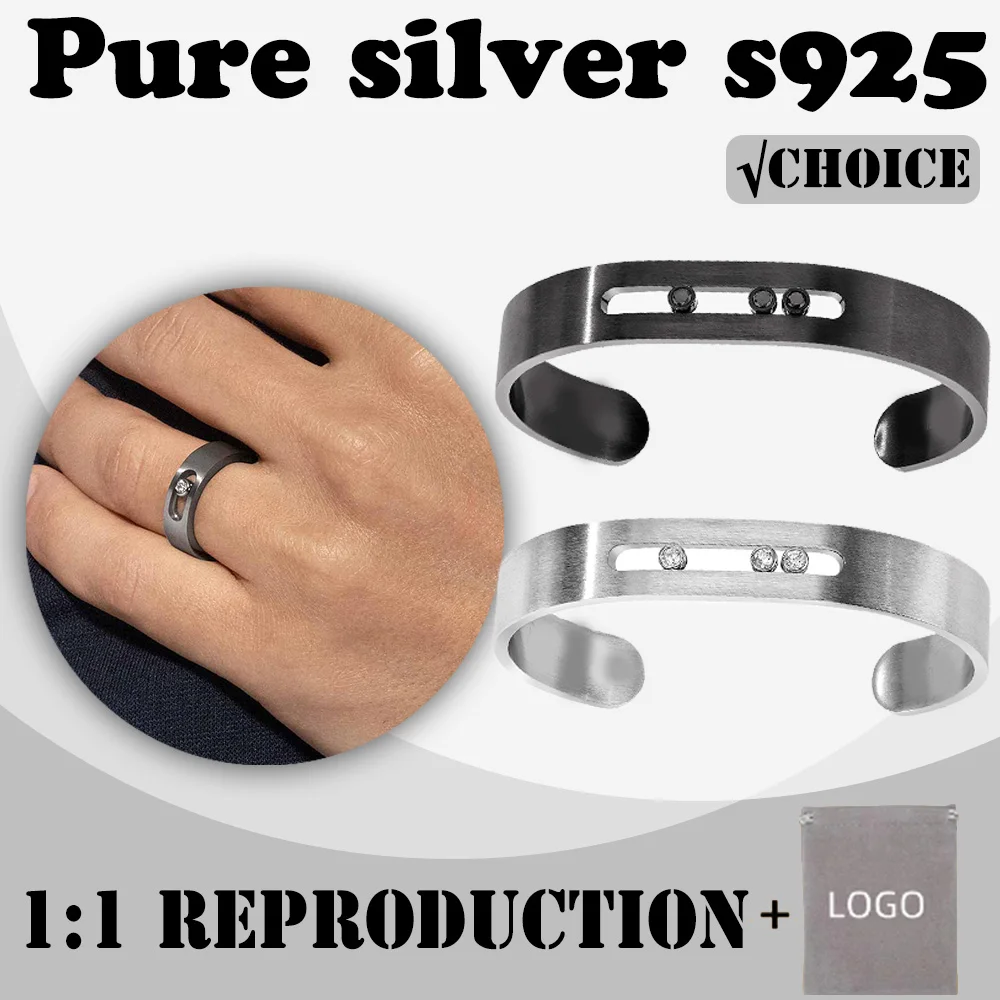 

2024 New Messik Pure Silver s925 MOVE Series Titanium Black Personalized Trendy Neutral Dark Men's Bracelet