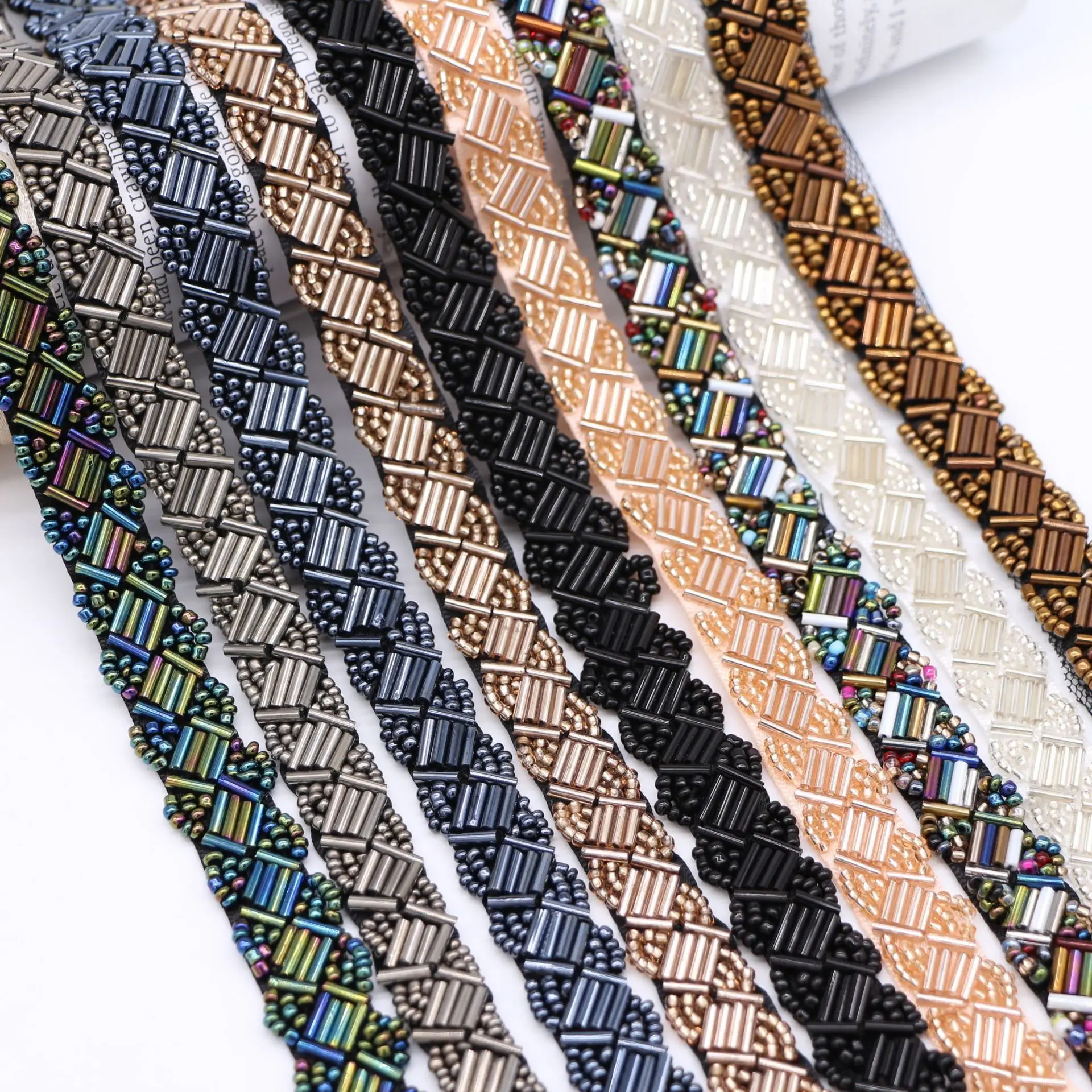 

1.5cm Multicolor Vintage Heavy Duty Handmade Beaded Lace Trim Ribbon Clothing Edge DIY Women's Clothing Accessories
