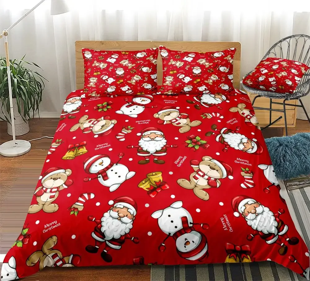 3D Merry Christmas Bedding Set Santa Claus Duvet Cover Set Winter Red Cartoon Snowman Bedclothes Black Gold Elk Quilt Cover Set