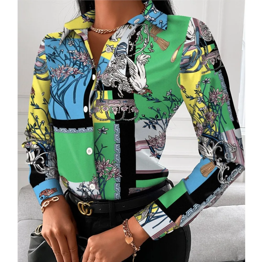 

Fashion Turn Down Collar Slim Fit Top Shirt Autumn Long Sleeved Elegant Single Breasted Cardigan Blouse For Women Chemise Femme