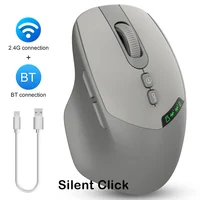 Ratón inalámbrico silencioso de modo dual Bluetooth 2,4G, clic silencioso, DPI ajustable, batería de 500 mA, pantalla para PC portátil Mac