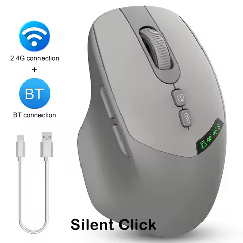Noiseless Dual Mode Wireless Mouse Bluetooth 2.4G, Silent Click, DPI Adjustable, 500mA Battery, Display for PC Laptop Mac
