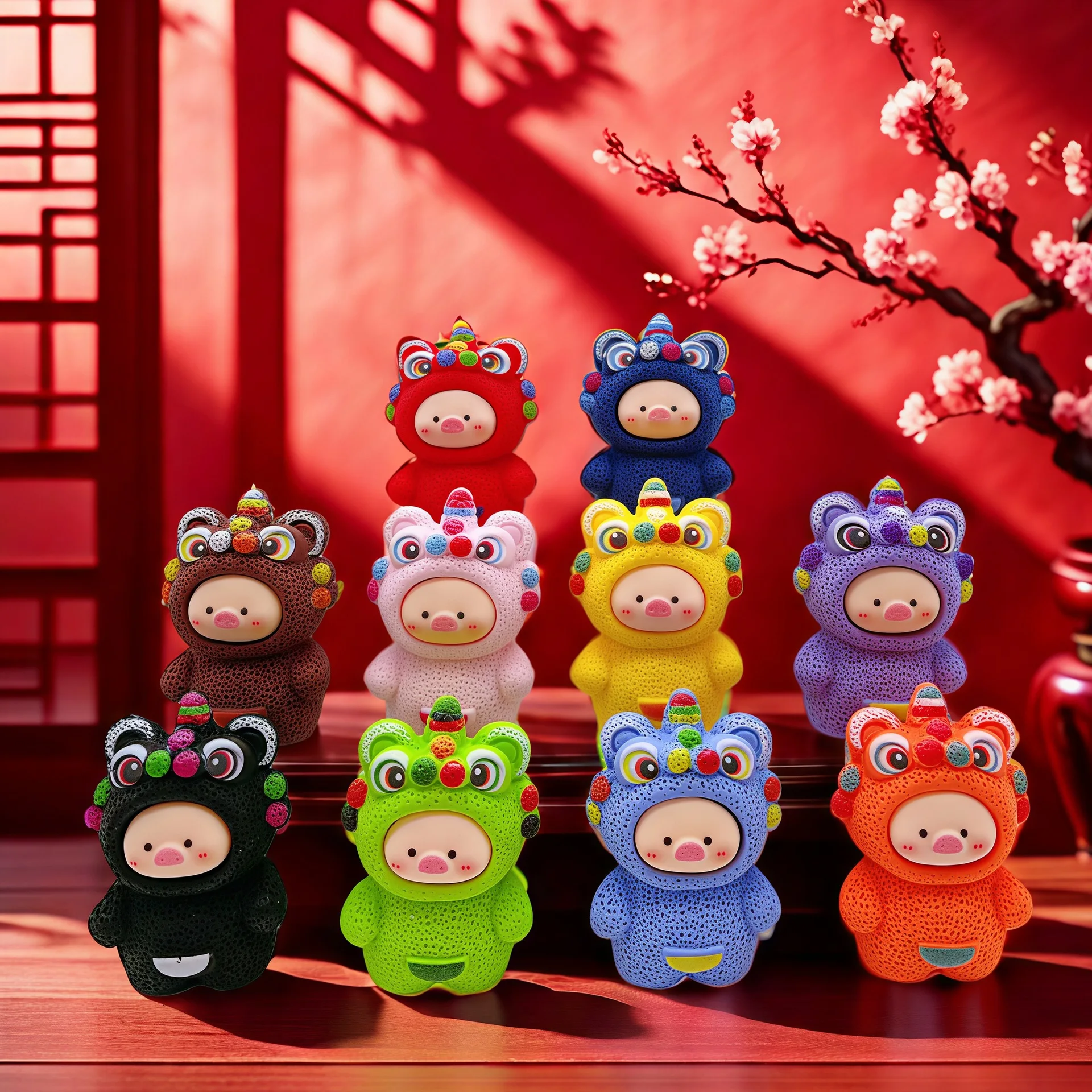 

New model Cartoon New Year Lion Awakening Pig Pig Ornaments Accessories Car Small Trendy Play Cute Granules