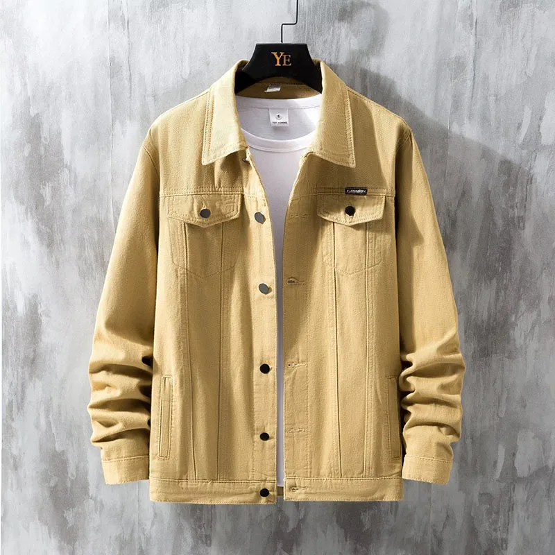 

2023 New Spring Jeans Jacket Fashion Casual Loose Single Breasted Coat Solid Multi-Pockets Turn-Down Collar Male Outerwear